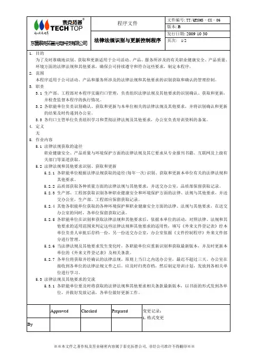 法律法规识别与更新控制程序