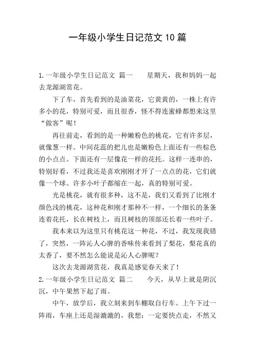 一年级小学生日记范文10篇