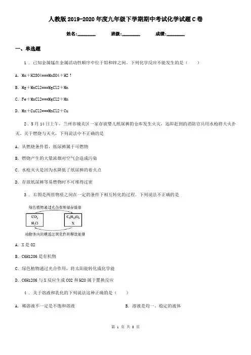人教版2019-2020年度九年级下学期期中考试化学试题C卷精编