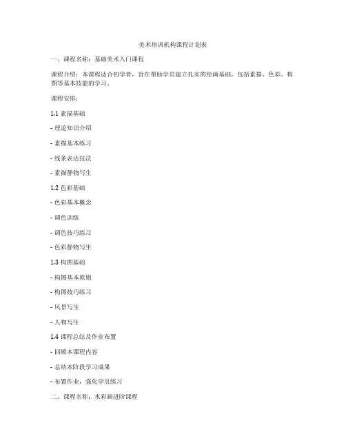 美术培训机构课程计划表