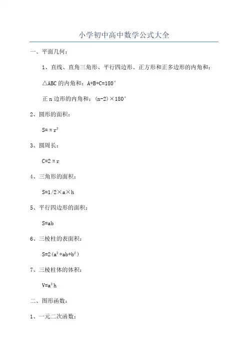 小学初中高中数学公式大全