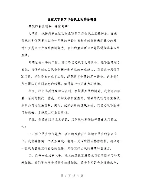在重点项目工作会议上的讲话精编（2篇）