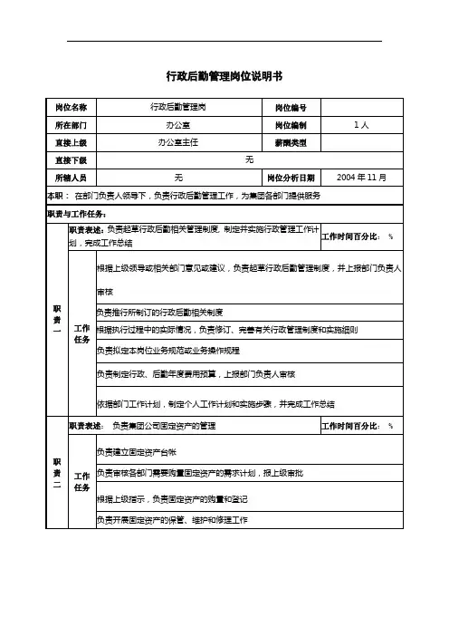 行政后勤管理岗位说明书