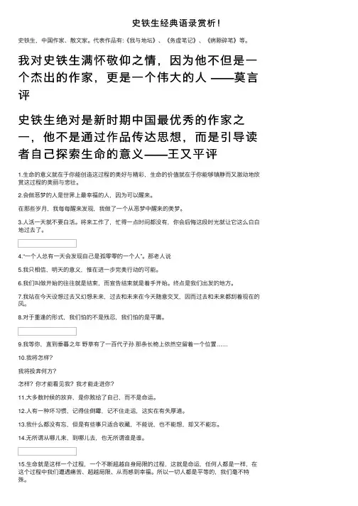 史铁生经典语录赏析！