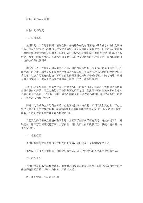 最新商业计划书ppt案例