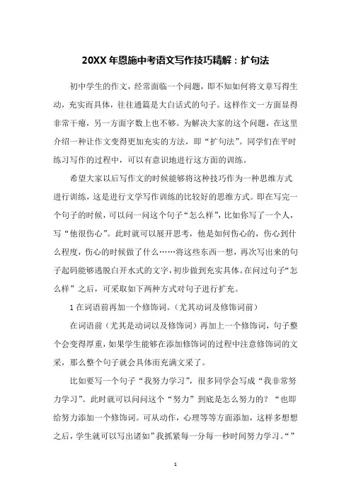 20XX年恩施中考语文写作技巧精解：扩句法
