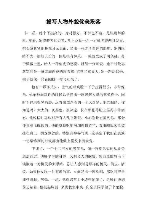 描写人物外貌优美段落