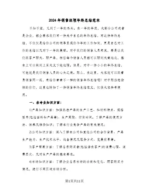2024年销售经理年终总结范本(五篇)