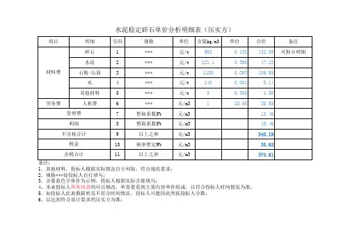 某工程水泥稳定碎石单价分析表