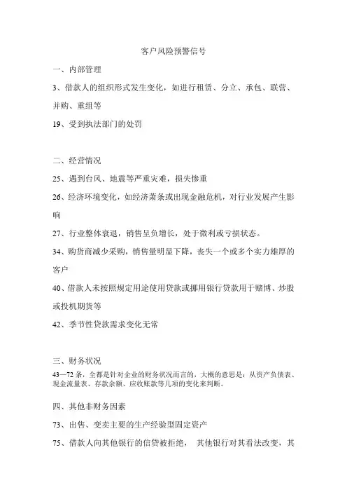 客户风险预警信号