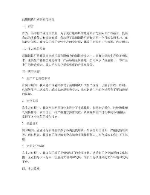 昆钢钢铁厂实训实习报告