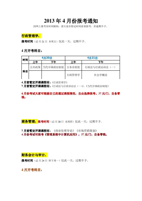 2013年4月份报考通知
