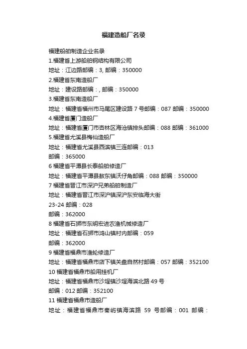 福建造船厂名录