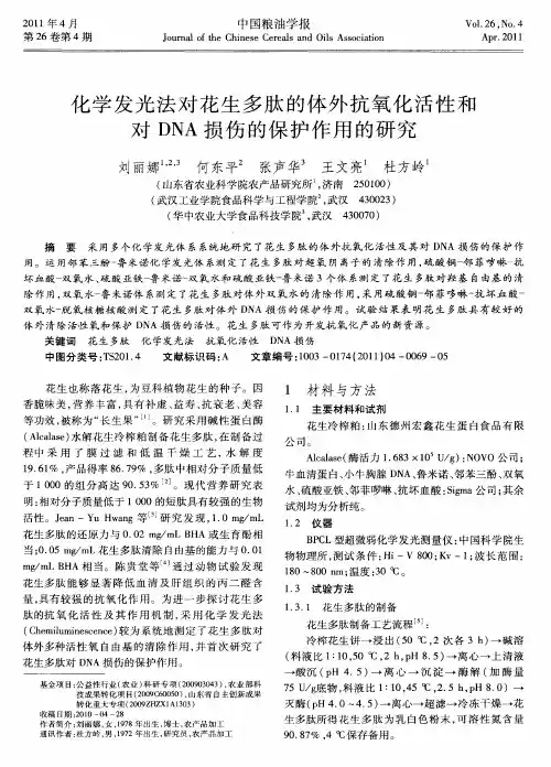 化学发光法对花生多肽的体外抗氧化活性和对DNA损伤的保护作用的研究