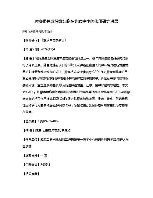 肿瘤相关成纤维细胞在乳腺癌中的作用研究进展