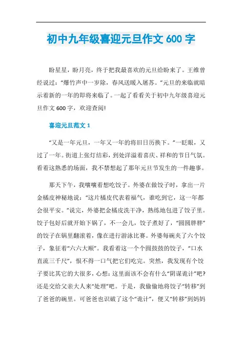 初中九年级喜迎元旦作文600字