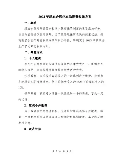 2023年新农合医疗农民筹资收缴方案