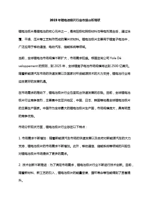 2023年锂电池极片行业市场分析现状