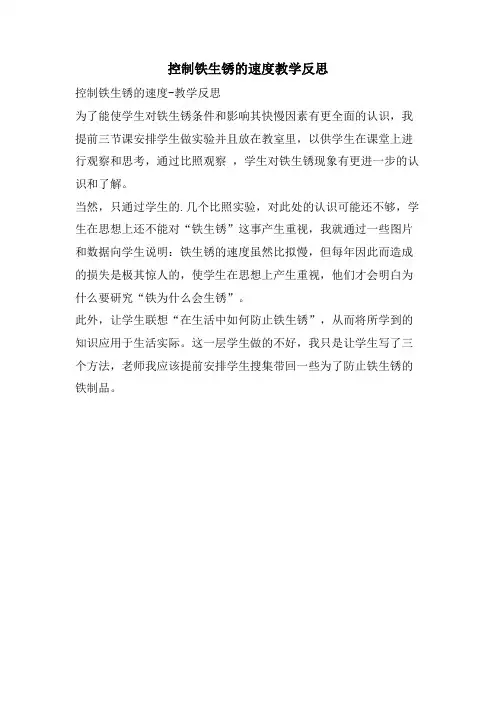 控制铁生锈的速度教学反思