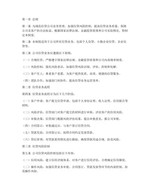 信贷公司业务管理制度