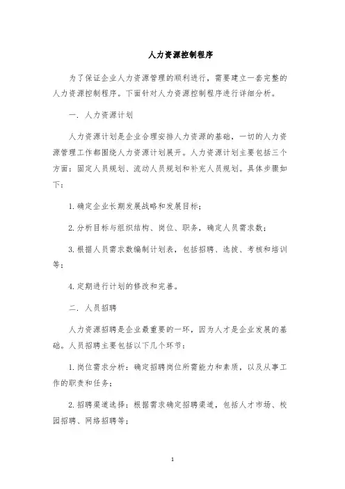 人力资源控制程序