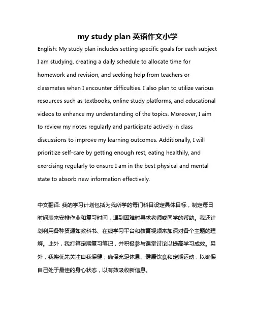my study plan英语作文小学