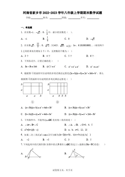 河南省新乡市2022-2023学年八年级上学期期末数学试题