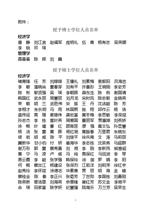 授予博士学位人员名单