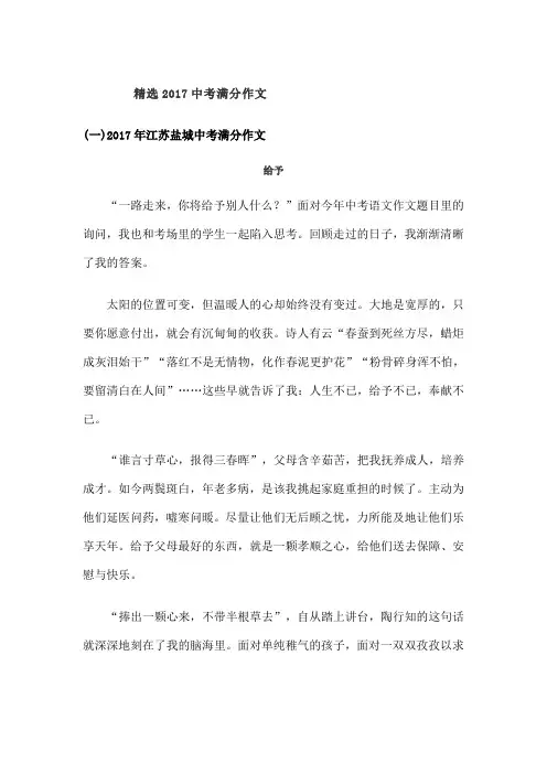 中考满分作文八篇