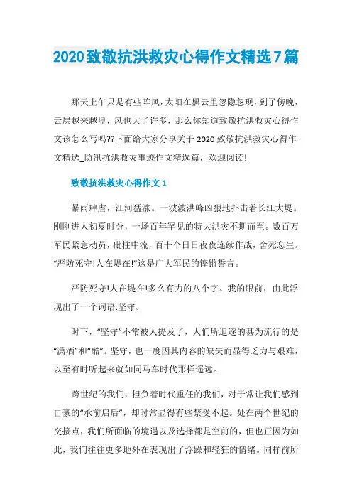 2020致敬抗洪救灾心得作文精选7篇
