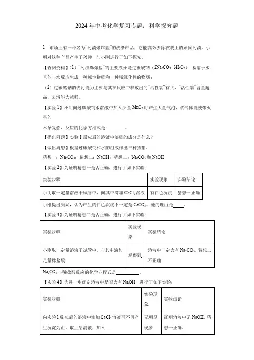 2024年中考化学复习专题：科学探究题 2