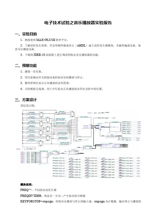 电子技术试验之音乐播放器实验报告
