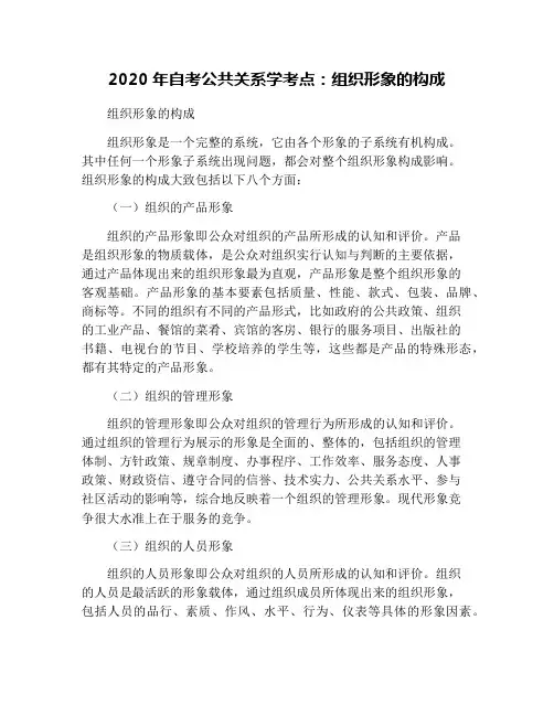 2020年自考公共关系学考点：组织形象的构成