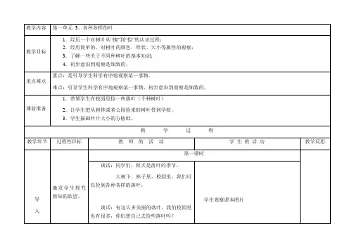 小学科学各种各样的叶 教案示例1