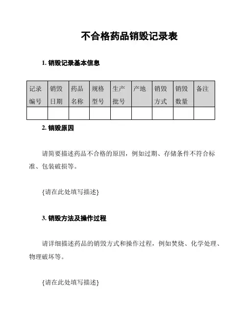不合格药品销毁记录表
