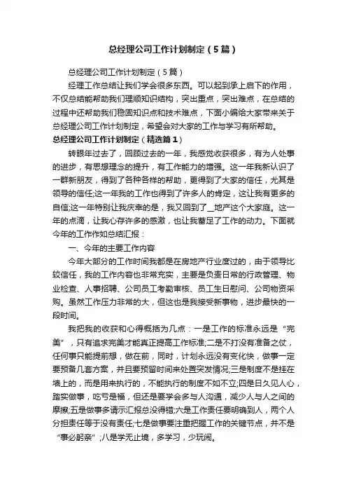 总经理公司工作计划制定（5篇）