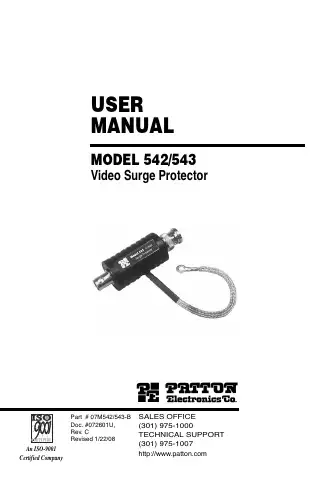 patton 542 543 视频浪涌保护器用户手册说明书