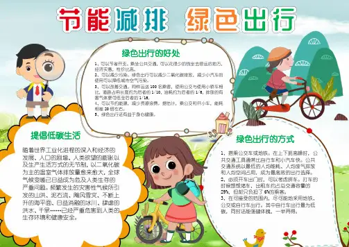 节能减排 绿色出行 低碳生活 环保小报 电子版手抄小报合集2套 (A4线稿可修改)