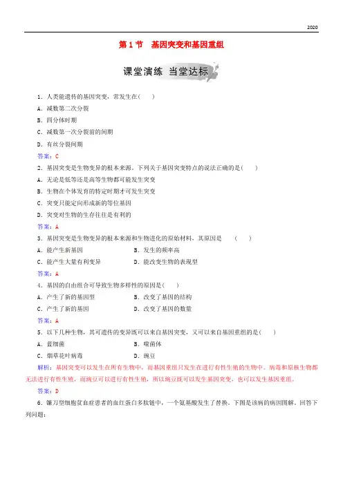 2020高中生物 第五章 基因突变及其他变异 第1节 基因突变和基因重组练习 新人教版必修2