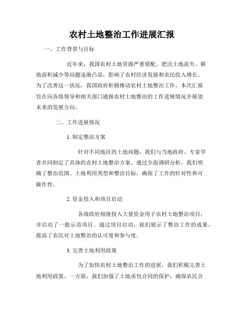 农村土地整治工作进展汇报