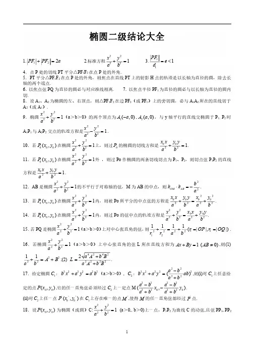 高考数学复习椭圆二级结论大全