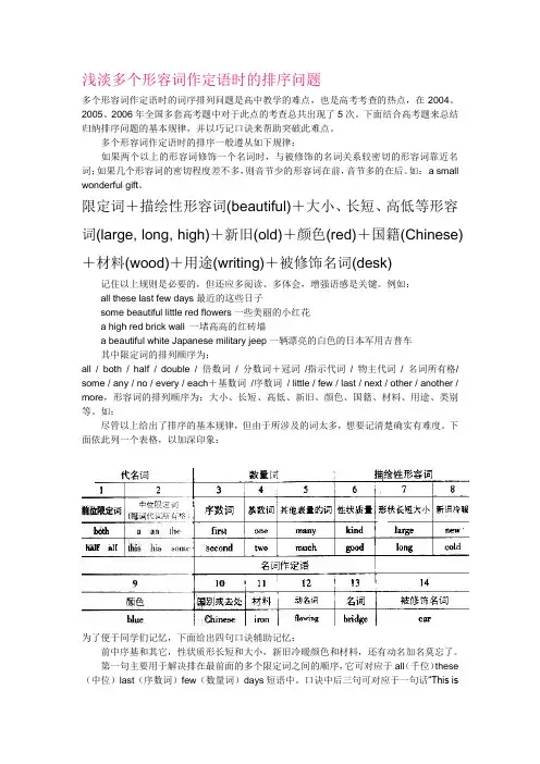 英语多个形容词作定语时的排序问题