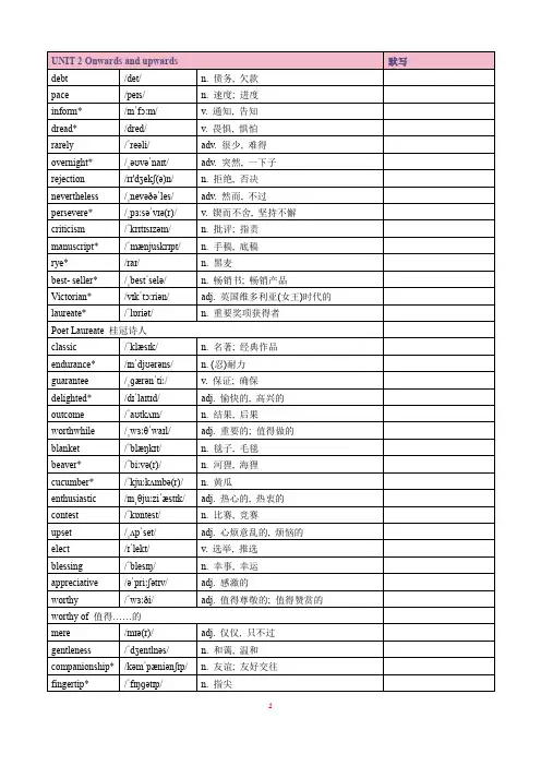 2019版外研社高中英语必选择性必修一Unit 2 Onwards and upwards 单词表