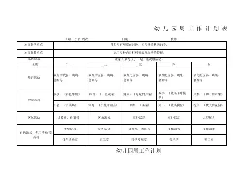 小班幼儿园周工作计划表