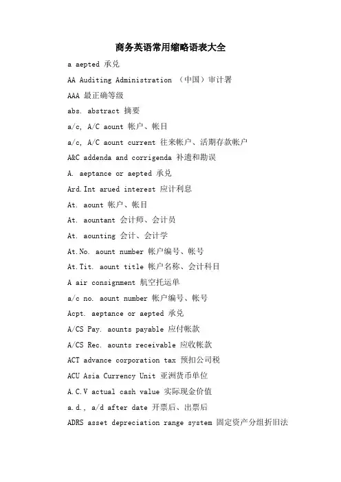 商务英语常用缩略语表大全