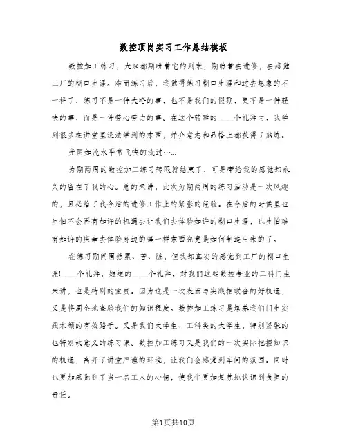 数控顶岗实习工作总结模板（4篇）