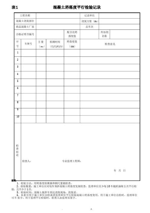 市政工程监理平行检验表格(参考版)