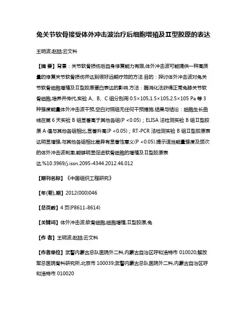 兔关节软骨接受体外冲击波治疗后细胞增殖及Ⅱ型胶原的表达