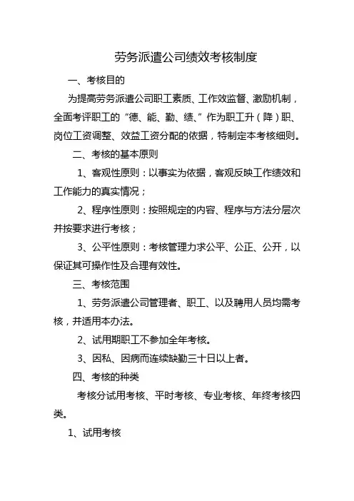 劳务派遣公司绩效考核制度