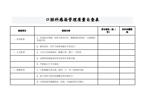 口腔科感染管理质量自查表